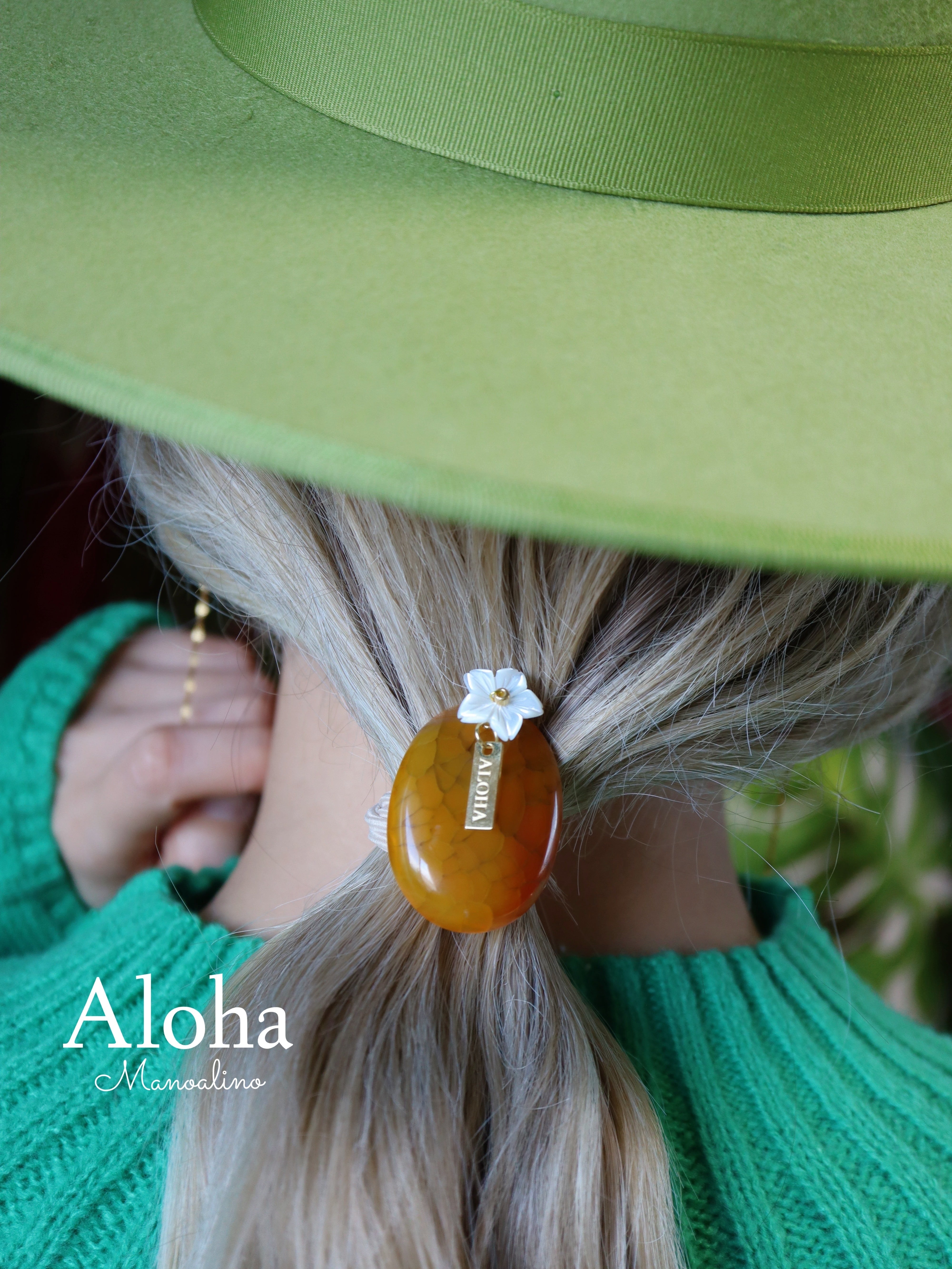 Hawaiian Sun yellow agate×Plumeria hair accessory(ハワイアン
