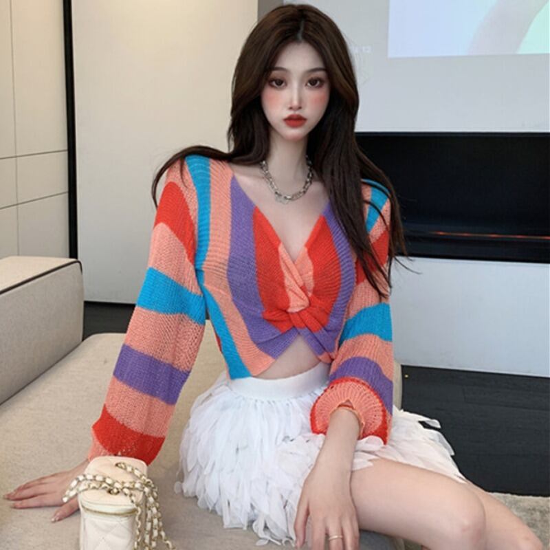 スタイルオータムパターンVネックセーター ハイウェストAラインスカート ロング 秋物 ハンチェンe82297247814