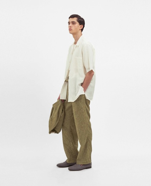 Cale " Water Twist Linen S/S Shirt  ( White )"