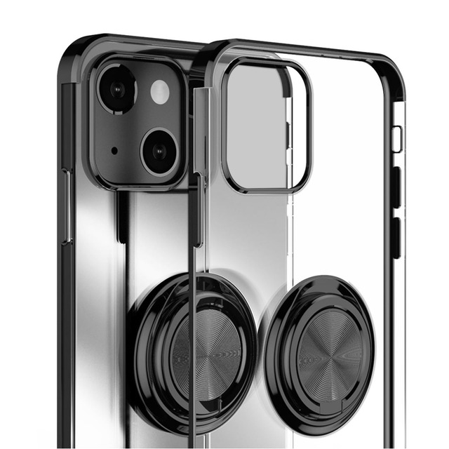 MuZiF iPhone 8 /7 用 ケース iPhone SE2/SE3 用 スマホケース リング付き クリア メッキ加工(ブラック)