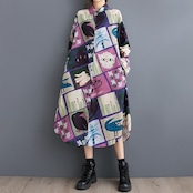 アートプリント シャツワンピース 00184