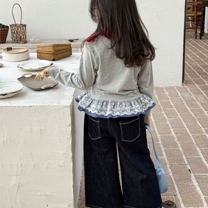 秋韓国風レースつきＴシャツ