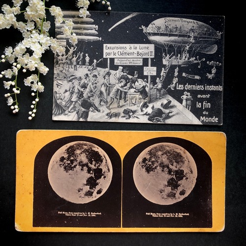 ハレー彗星のポストカードと月のステレオグラム