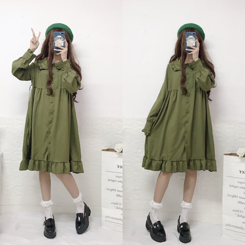 ドレス ワンピース カラーグリーン 緑 レトロ 女性 レディース ゆめ