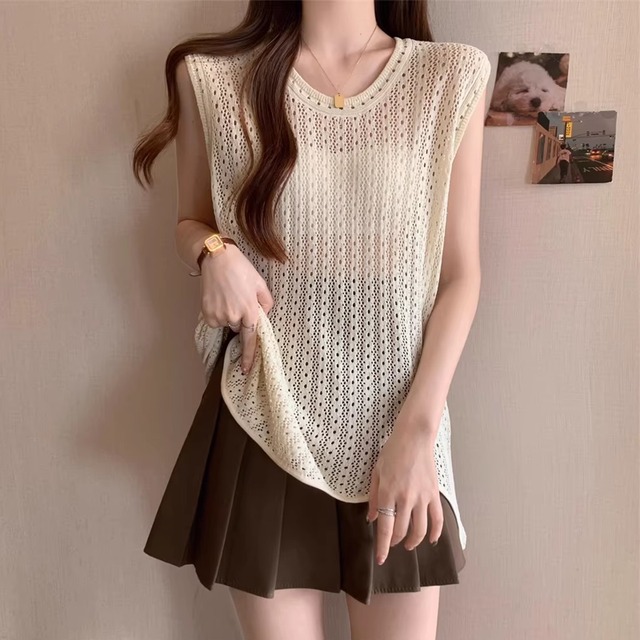 【tops】透かしニットベスト Q8307