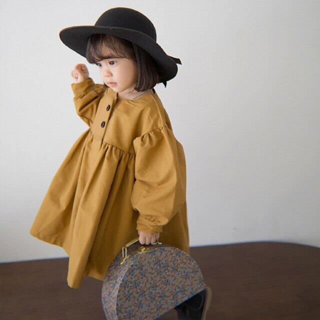 Kid 韓国風子供服 シンプル系無地ワンピース Betty