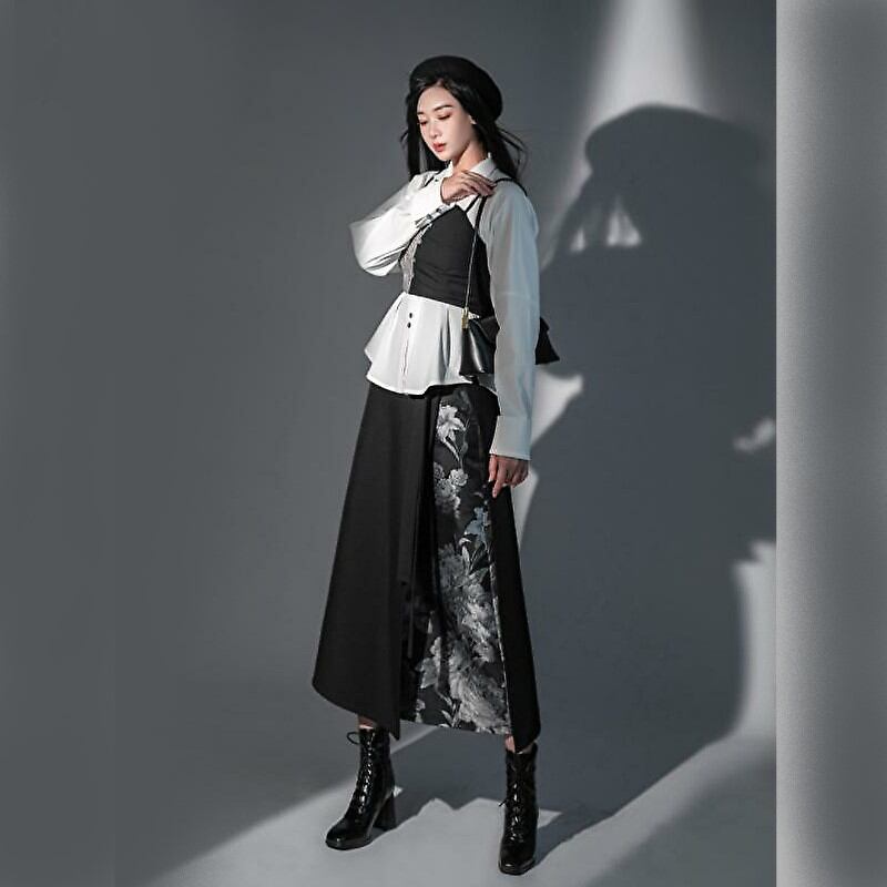 サブカル 服 地雷系 通販 ?梦シリーズ オリジナル スカート ラップスカート ミモレ丈 スリット 花柄 ハイウエスト きれいめ レトロ 大人きれいめ ゴシック かわいい