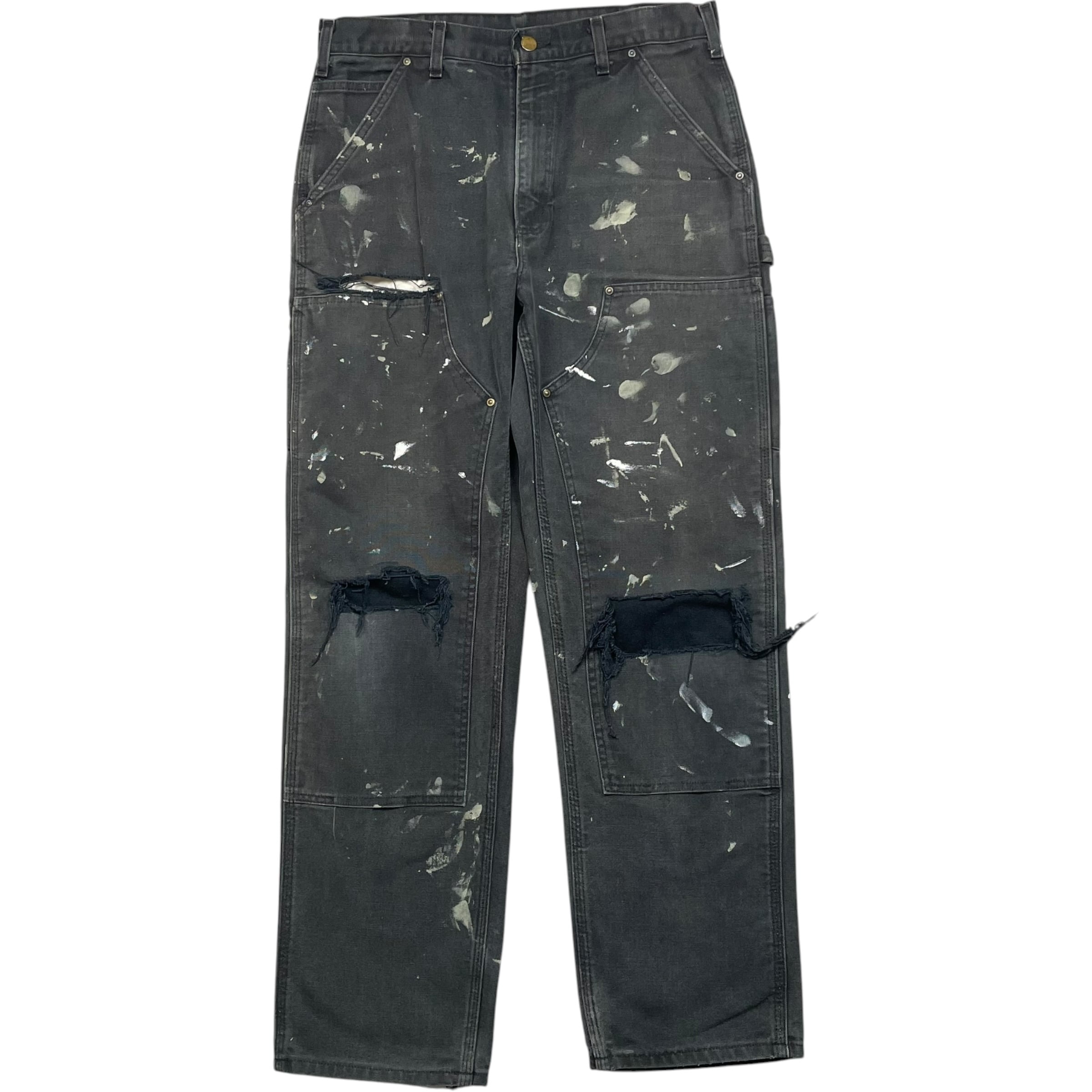 《実寸W33L31》Carhartt カーハート ダブルニー ワークパンツ ペインターパンツ フェード ペイント ダメージ ブラック no.10358