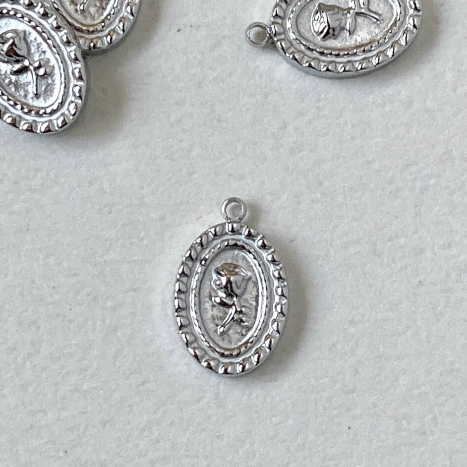 バラ オーバルコインのステンレスチャーム(13mm)