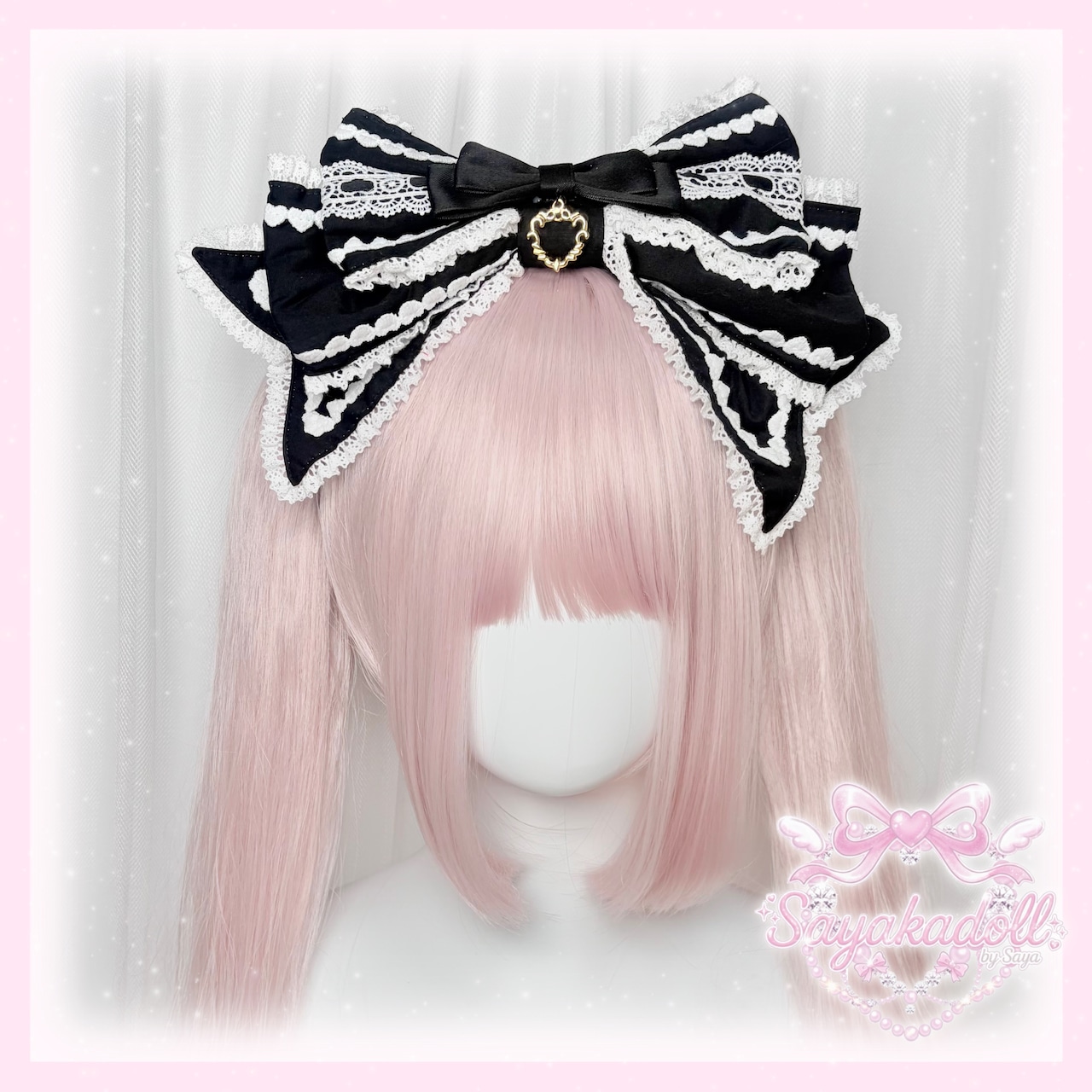 ♡【全5色】MAID ハートチャーム マットリボンフリルレースカチューシャ light blue ♡
