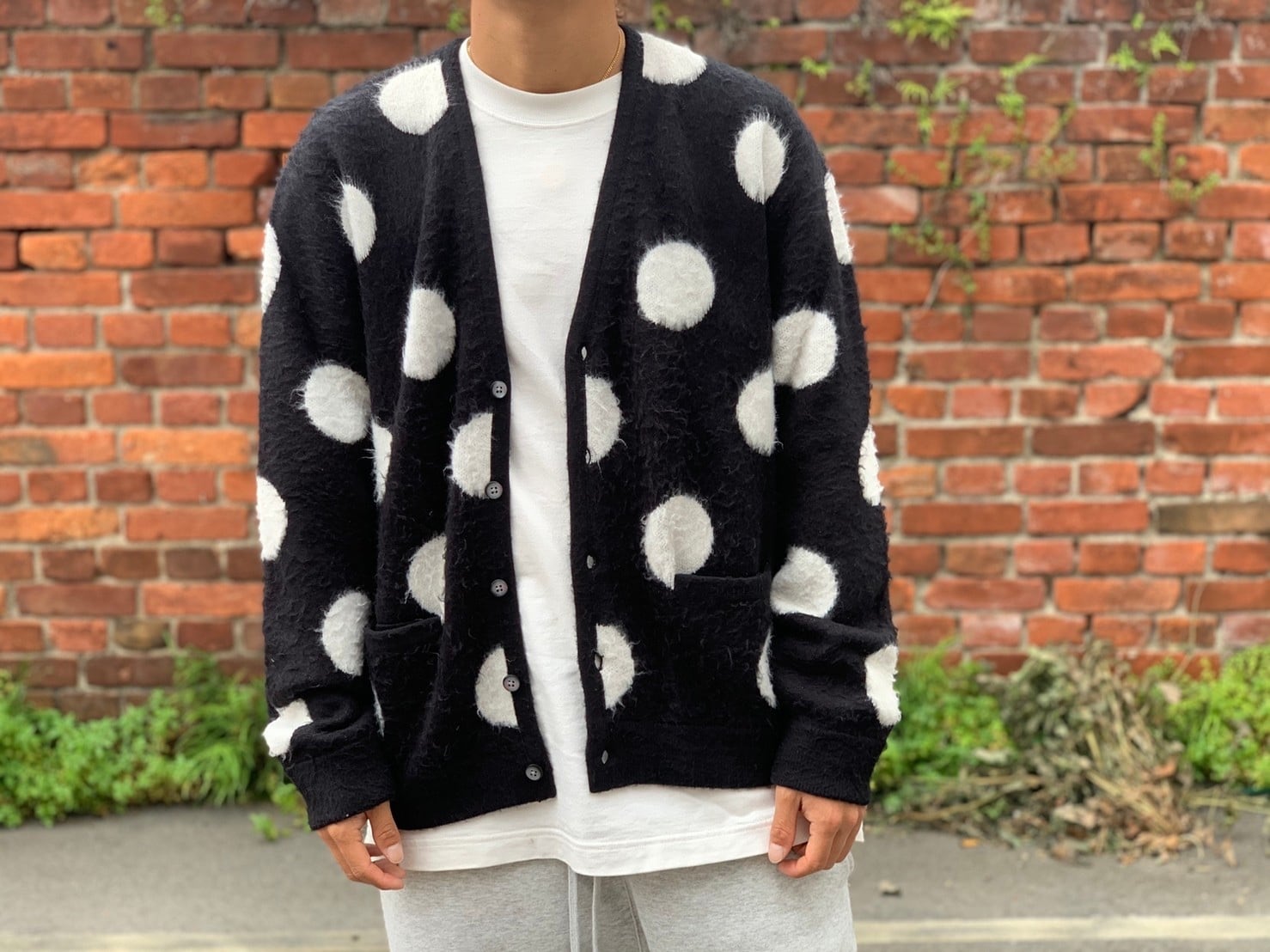 Supreme 20ss BRUSHED POLKA DOT CARDIGAN BLACK MEDIUM 122.5JE5991  