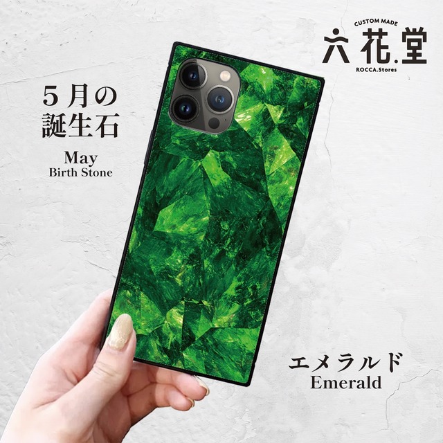iPhoneケース エメラルド 5月誕生石｜天然石柄スクエア型 GEM040