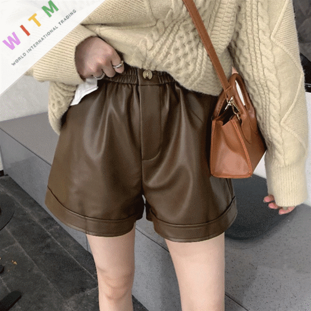 2022新作 PUパンツ ミニ丈パンツ ワイドパンツ レディース シンプル 着痩せ 大人 おしゃれ