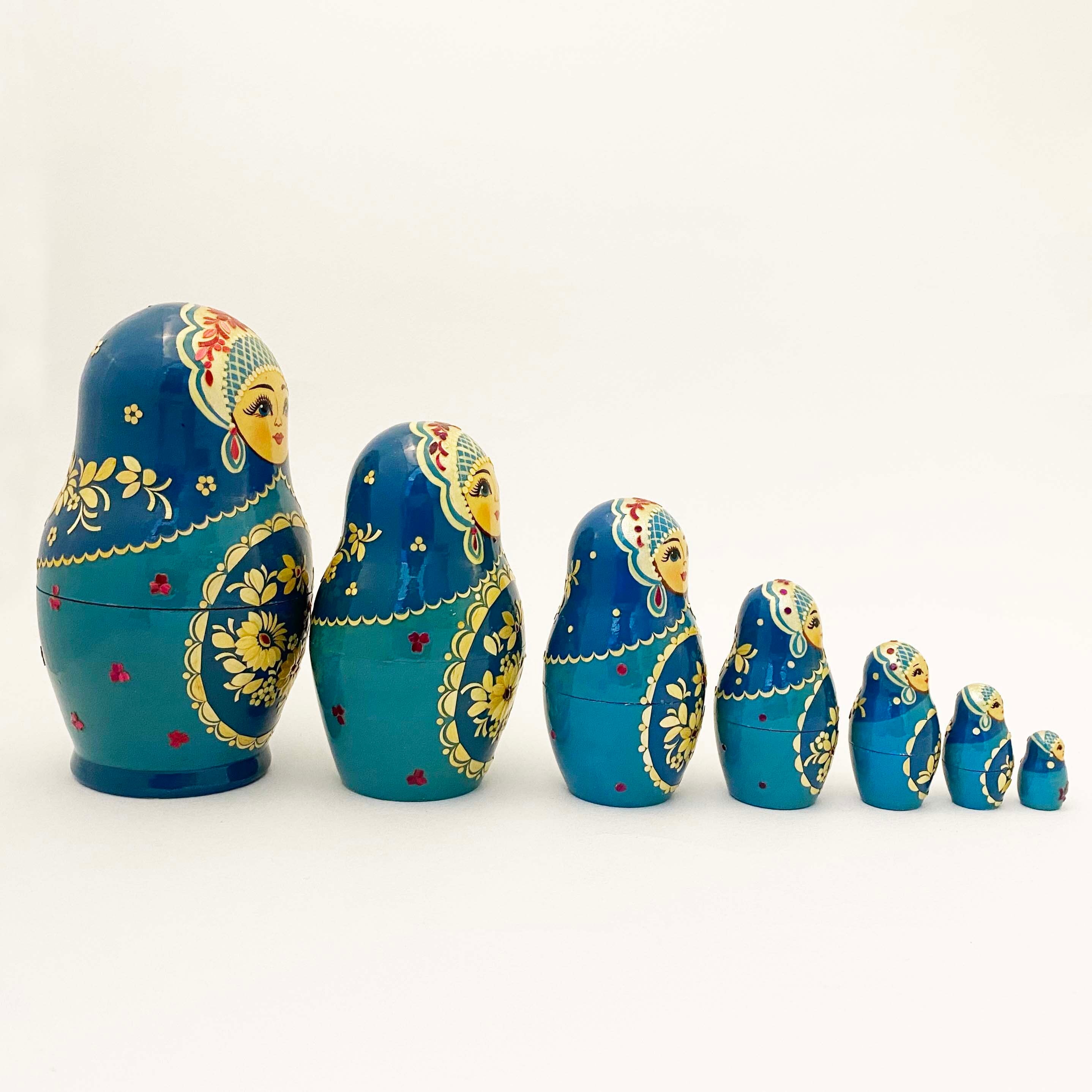 麦わらノーリンスク産マトリョーシカ / 青い伝統衣装7個組