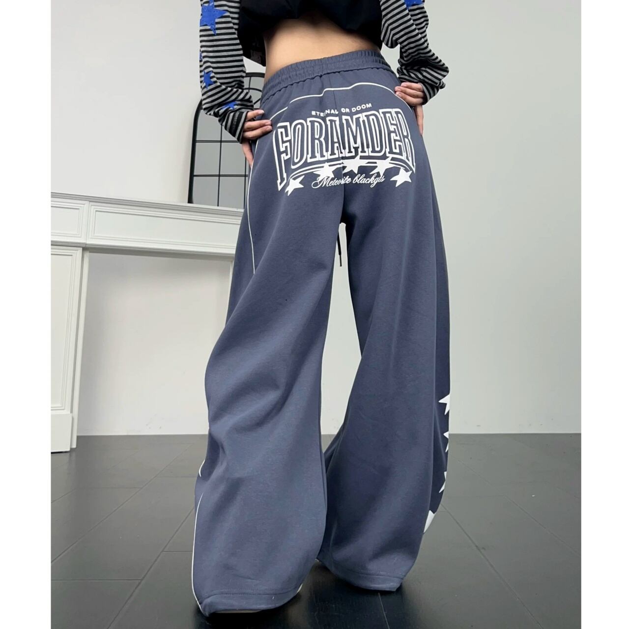 スターロゴグラフィックボリュームシルエットスウェットパンツ 2col R02717