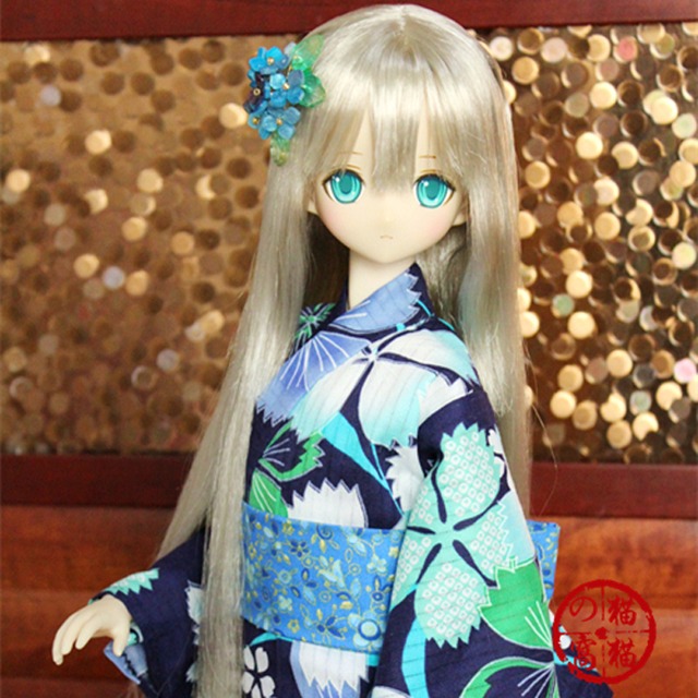 BJD人形用衣装 浴衣 ダークブルー 桜柄 SD/DD/MSD/MDDサイズ人形用/MMNW