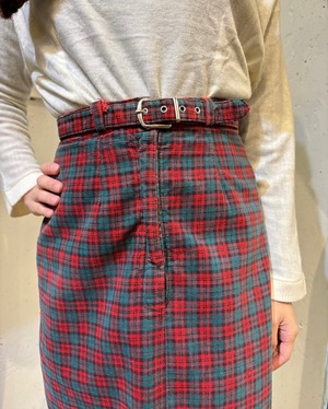50's red×green check  skirt with belt
