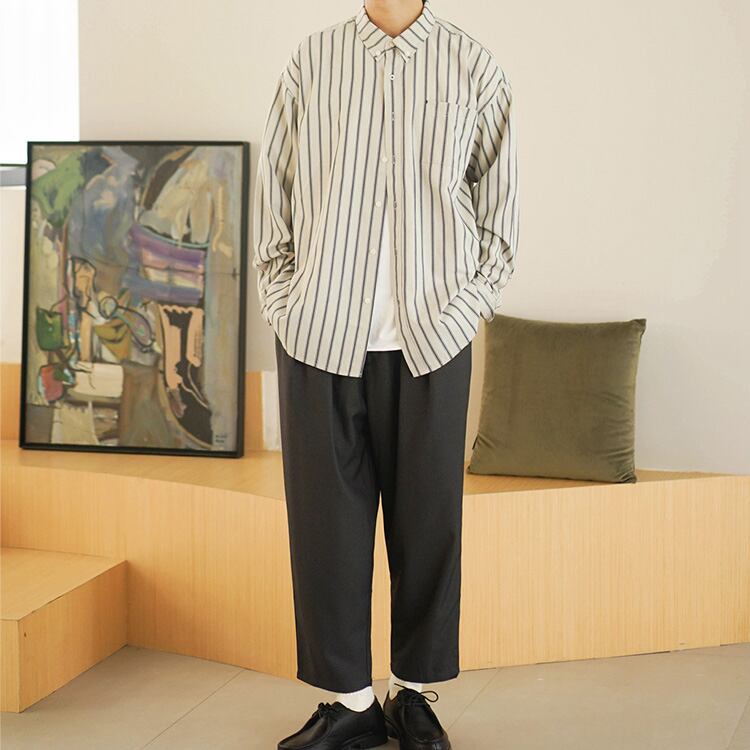 ★COLLEGE STYLE LOOSE STRIPED DRAPED SHIRT　　　19169
