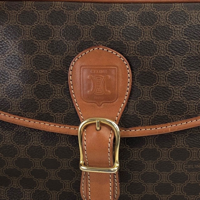 CELINE セリーヌ ブラゾン型押し ショルダーバッグ ブラウン PVC レザー フロントバックル vintage ヴィンテージ オールド 3wdfin