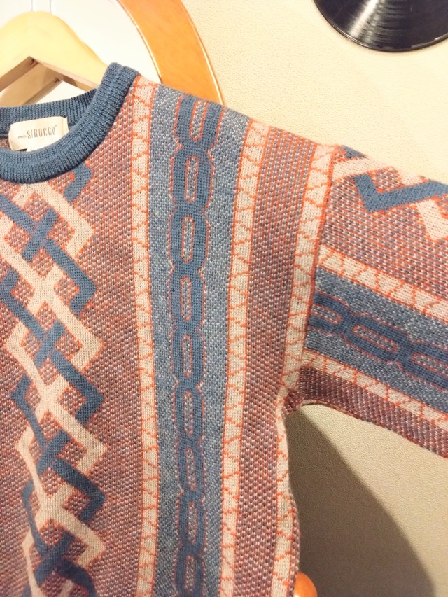 MADEINJAPANチェーン編み柄レトロニット/日本製ジャパンビンテージウール100%古着服