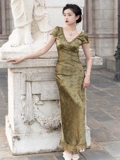 【0017】Elegant Open Back Lace-Up Short Sleeve Dress