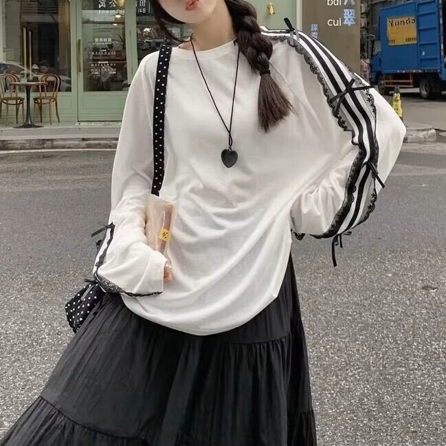 レースストライプロンT