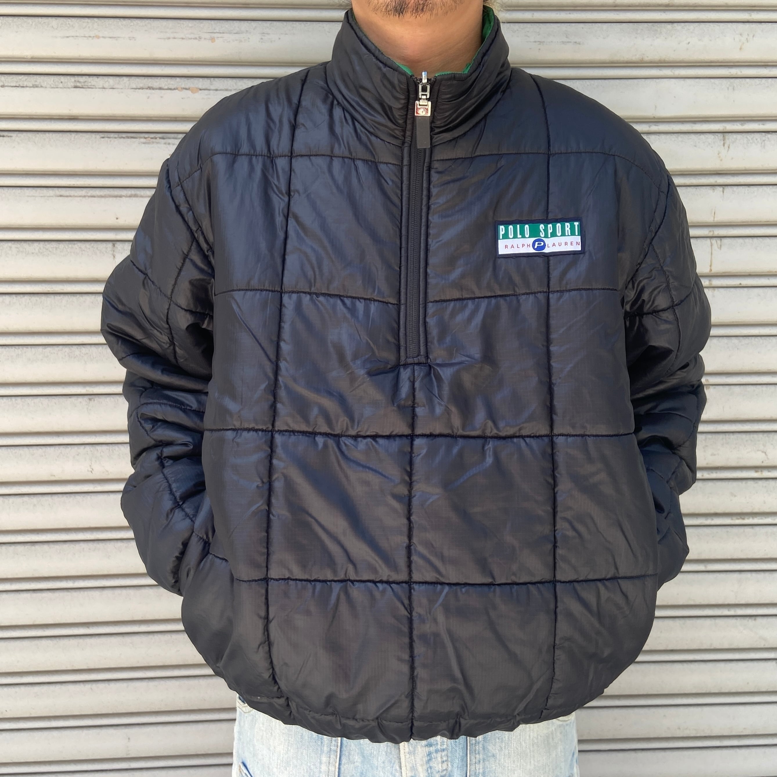 ポロスポーツ リバーシブルハーフジッププルオーバー 中綿ジャケット緑