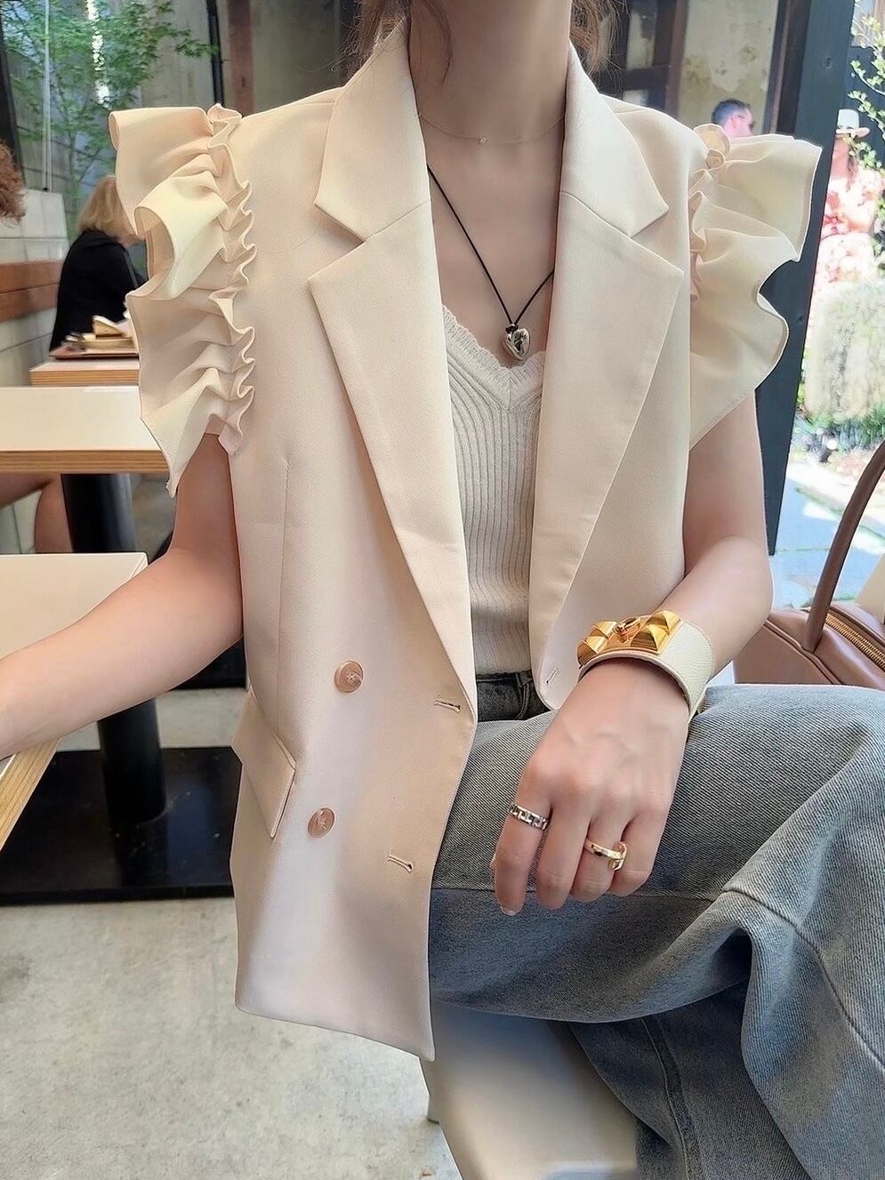 Frill tailored vest / ivory(6月下旬〜7月上頃発送予定)