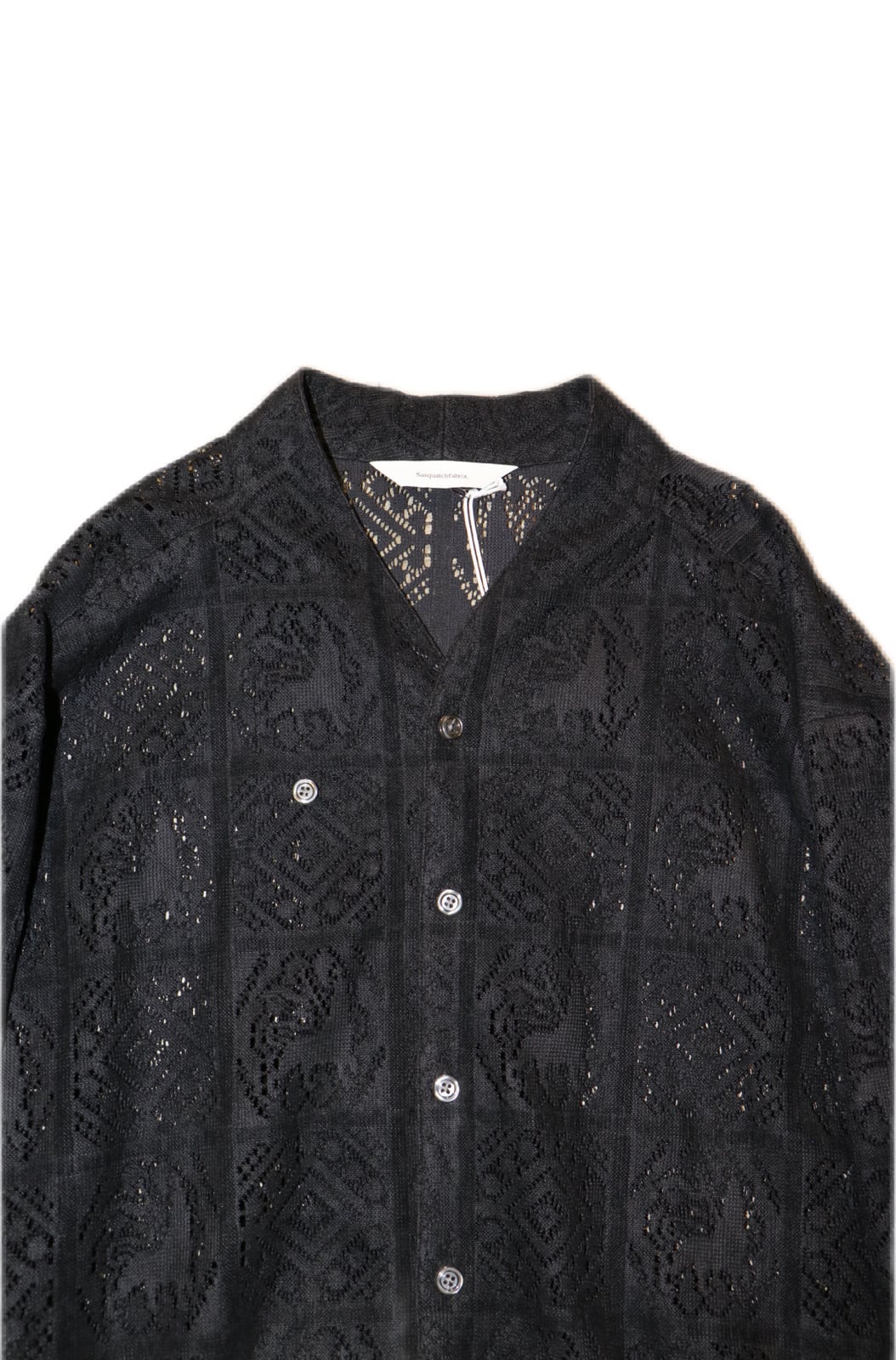 サスクワッチファブリックス VELVET LACE WA-NECK SHIRT Sasquatchfabrix. VELVET LACE WA–NECK SHIRT (BLACK) 23AW–SY9−002