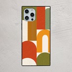 受注生産 iPhoneケース 縦長ブロックとアーチのレトロ抽象｜レトロウェーブ CURV043C
