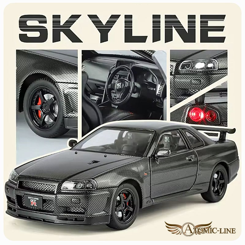 NISSAN GT-R R34 ミニカー 1/24 ライト点灯 エンジンサウンド 合金