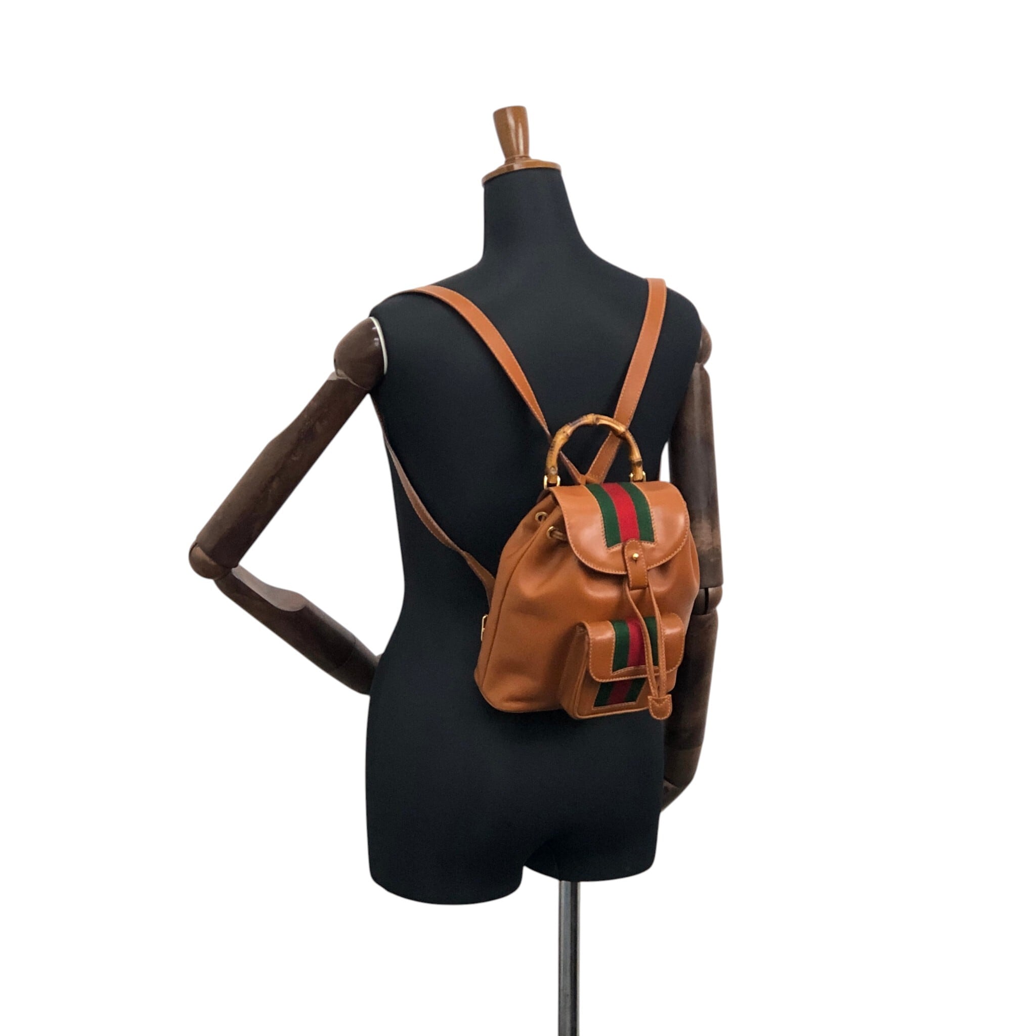 GUCCI グッチ シェリーライン バックパック ブラウン レザー リュック