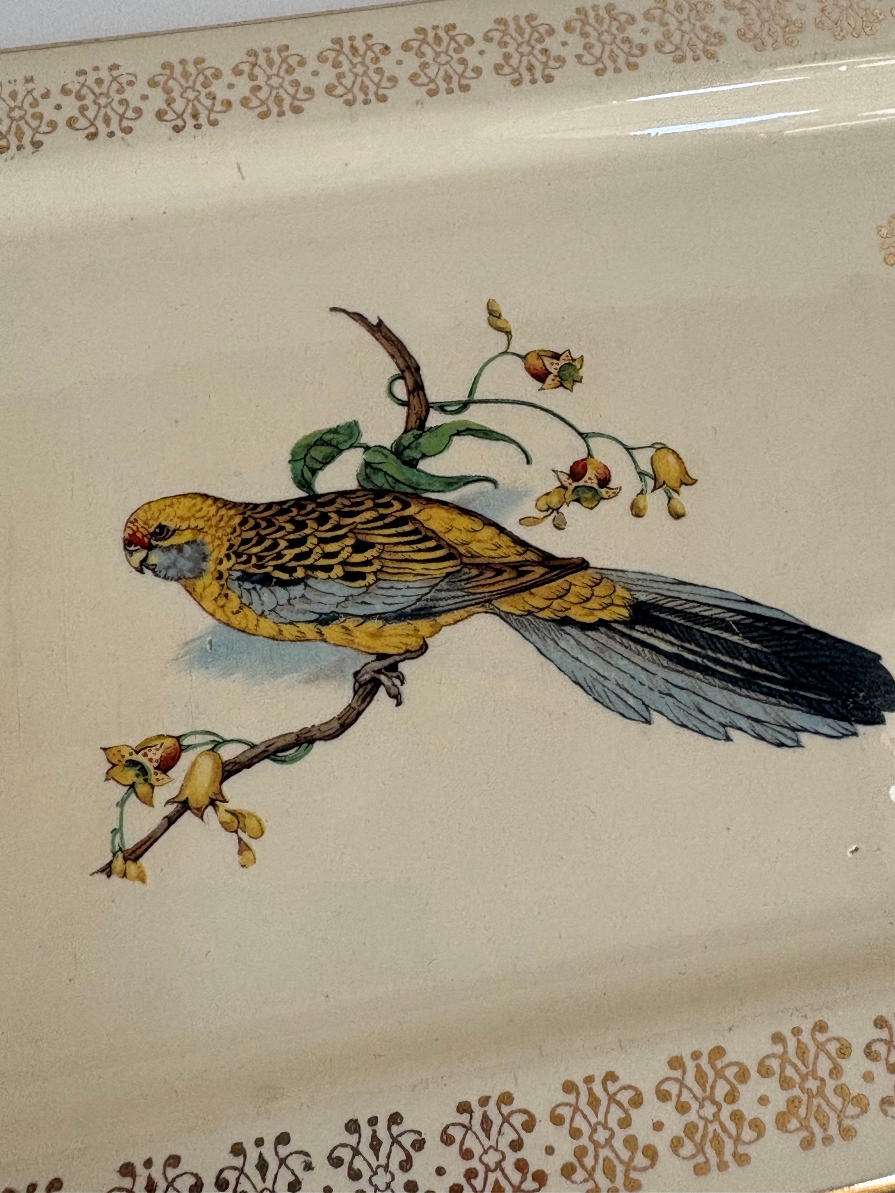 サルグミンヌ 鳥と小花の長方形プレート（繊細な鳥の絵付け／Digoin