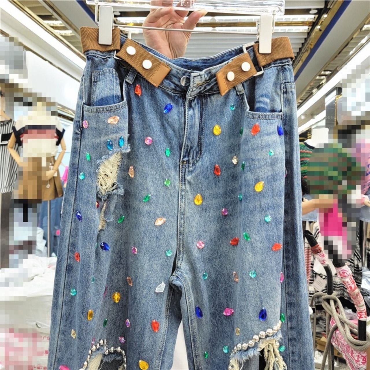 パンツ デコレーション キラキラ ビジュー カラフル 【デニムパンツ 