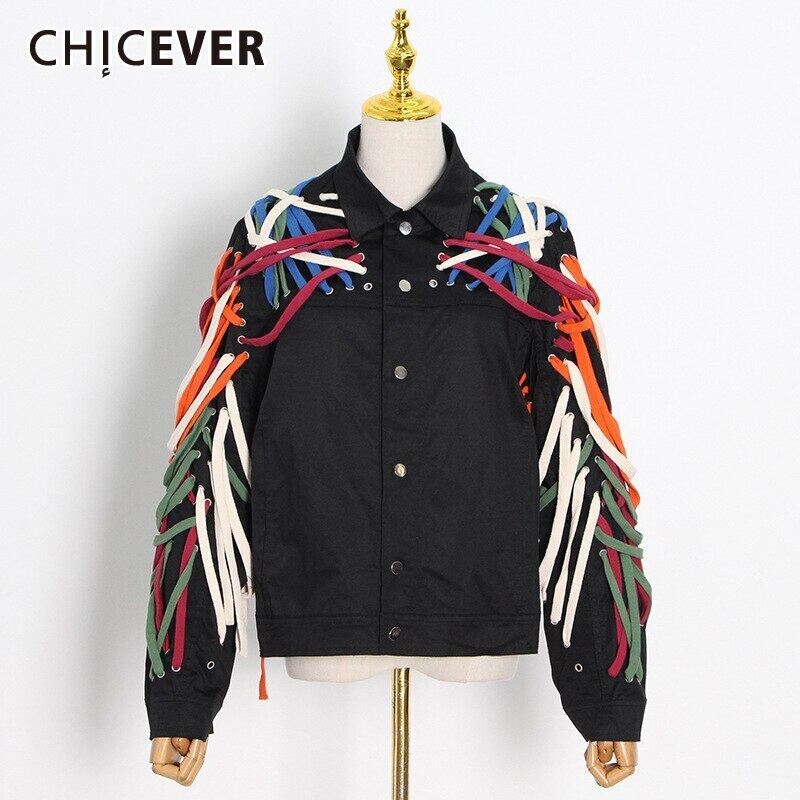 CHICEVERジャケットレディースラペルカラー長袖ヒットカラーパッチワーク包帯2021秋 ロング オータム 秋物 6base599953948408