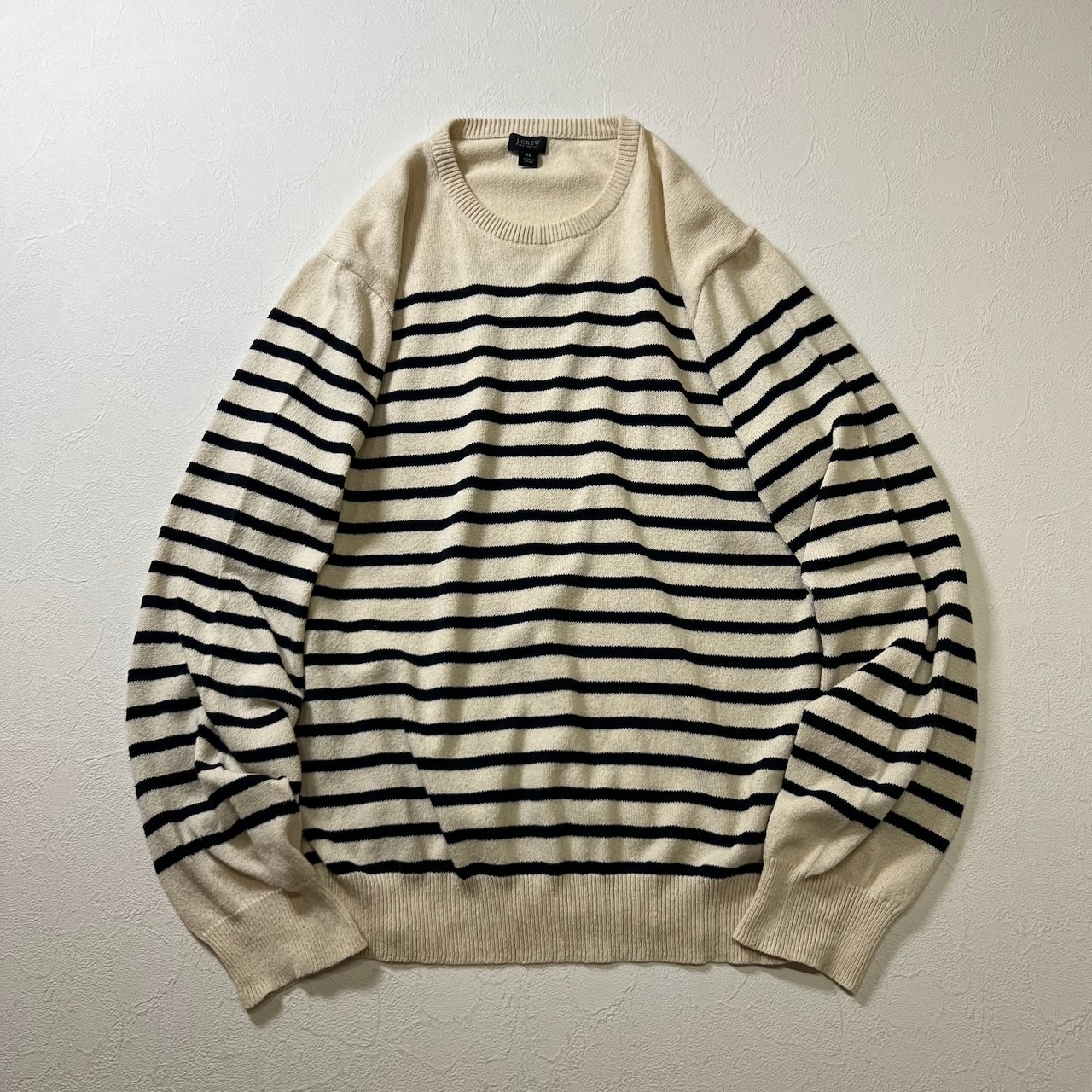 j.crew ボーダー コットンニット プルオーバー ジェイクルー オフホワイト XL 古着
