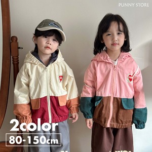 《取寄》マルチカラージップアップパーカー （全２色） QQMM 2024春 韓国子供服 アウター 羽織り ジャケット バイカラー 配色パーカー