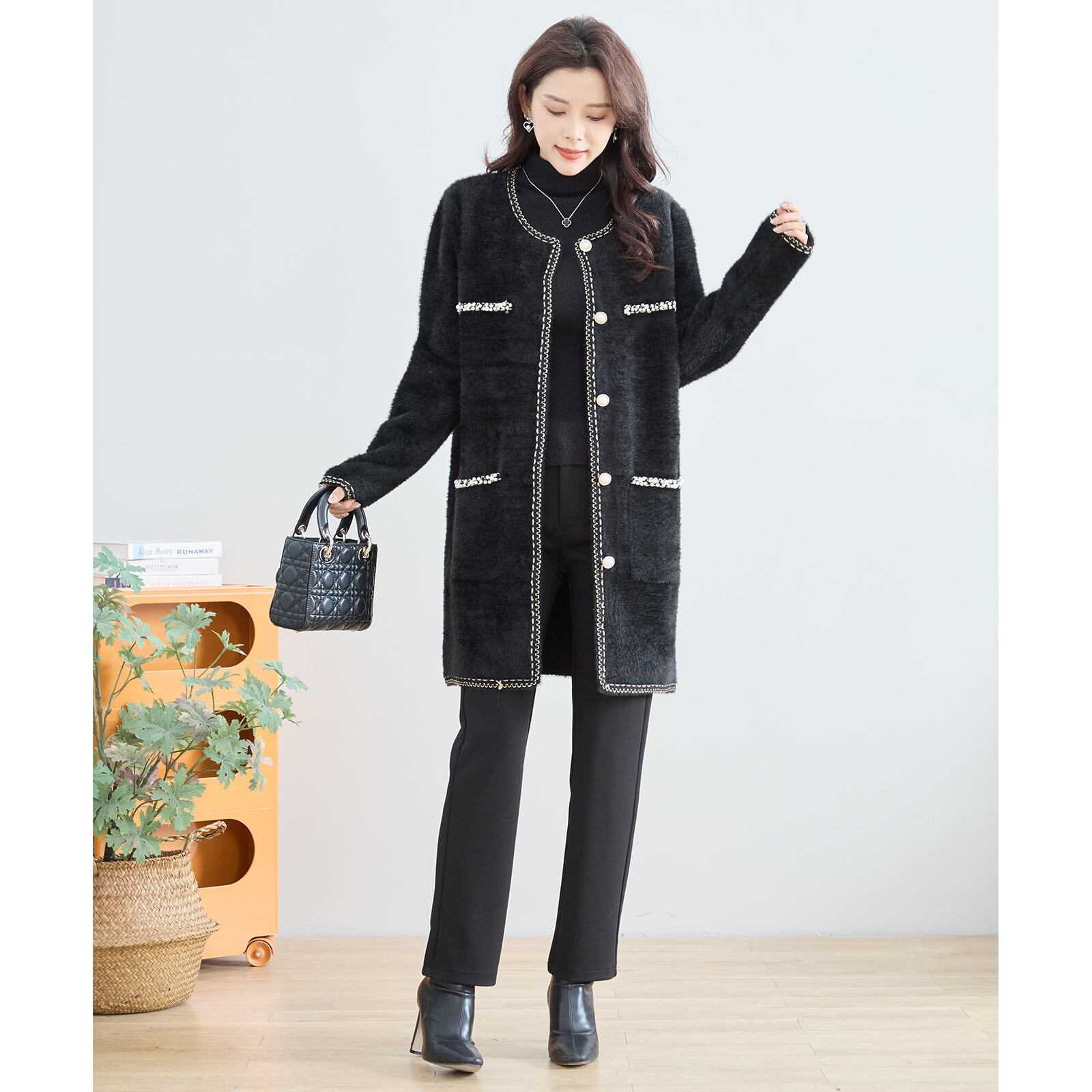 【M〜L】ラインストーン付きラメステッチコート (N25-009B)