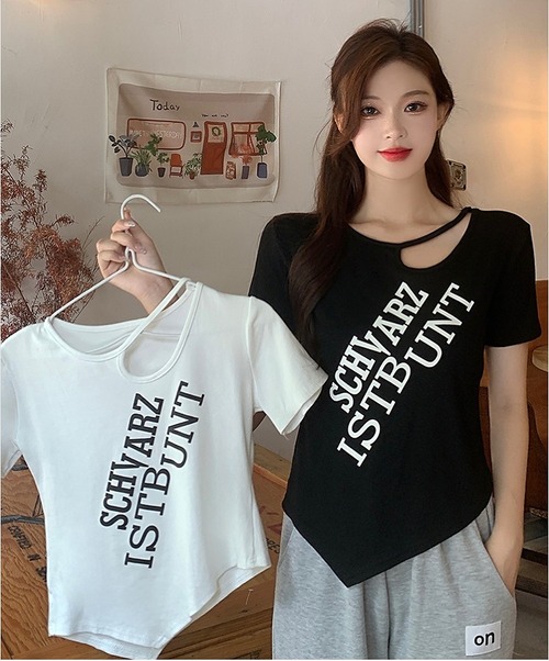 【大きいサイズL-4XL】【春夏新作】ファッションＴシャツ♪ブラック/ホワイト2色展開◆#sbotv-109817
