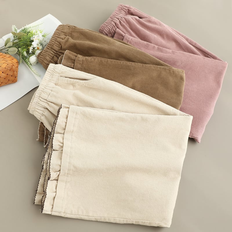 裾フリルコーデュロイワイドパンツ W1609