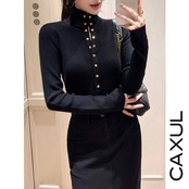 Gold Button High Neck Knit