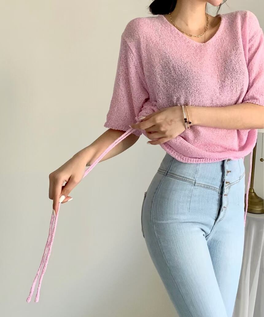 両サイドシャーリングトップス　AJ1079-E06