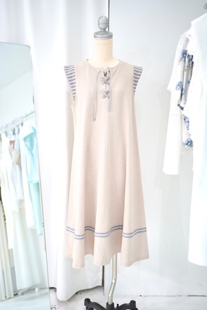 lace up stripe flare dress