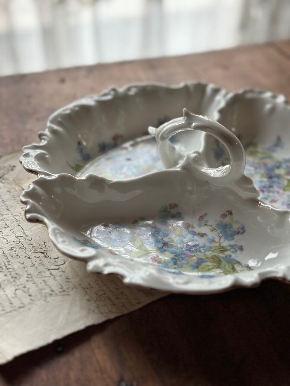 忘れな草の三連ディッシュ 皿 ティアディッシュ | Brocante de La