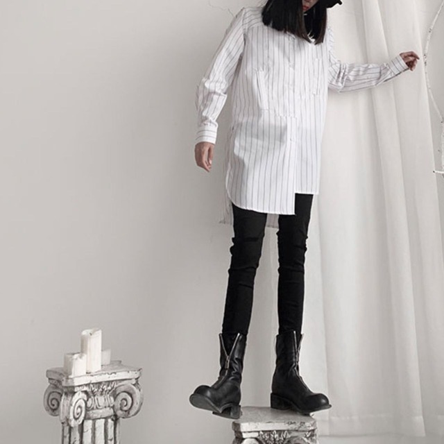 Asymmetrical lazy stripe shirt C0420