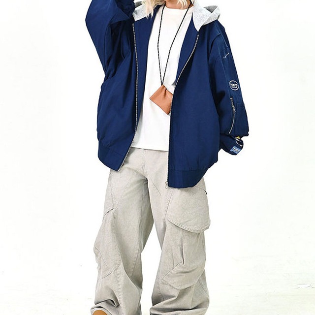 アスレチックロゴミックスフーデッドブルゾン 2col   R01444