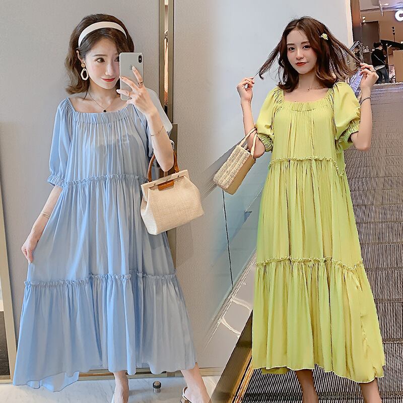 【新作】【送料無料】 マタニティウェア2020夏の新しいシフォンステッチルーズドレスミドル丈ファッションマタニティドレス-アリババ サマー 夏物 expec274716409019