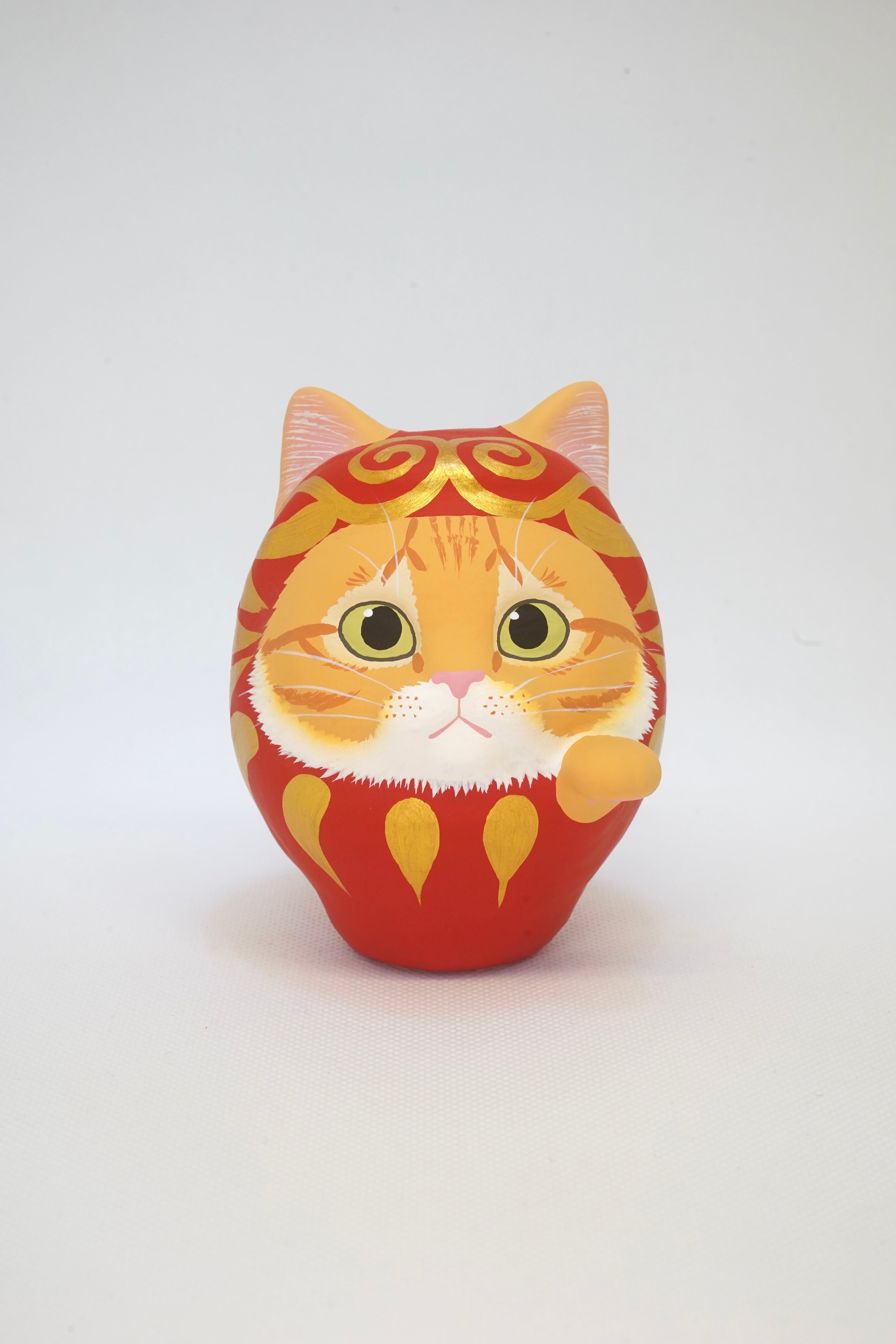 猫だるま【茶トラ（長毛）】左手 | だるま屋 るもん