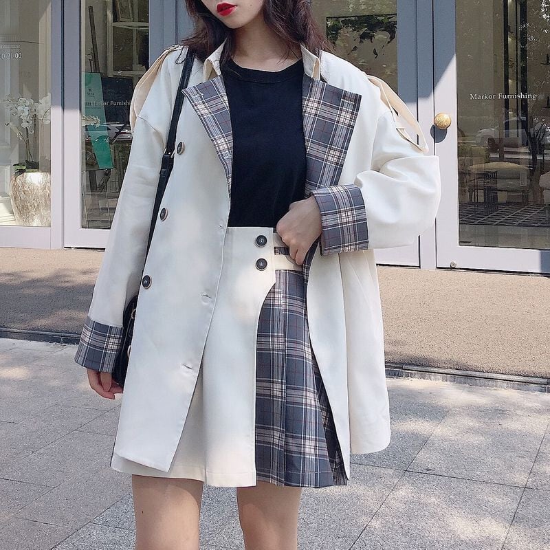 ジャケット コート チェック袖 韓国 ファッション レディース ダブルブレスト ホワイト チェック柄 アウター  大人カジュアル(DTC-601023676771_101) | レディースファッション通販 MASK(エムエーエスケー)｜大人可愛い韓国ファッション
