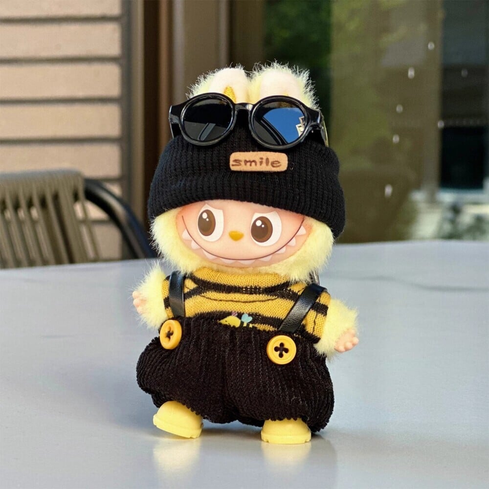 Labubu 10cm 4.0対応 ミツバチ3点セット+サングラス+イエローブーツ 5点フルコーデ 着せ替え服 ぬいぐるみ用 可愛い おしゃれ 高品質 ハチ